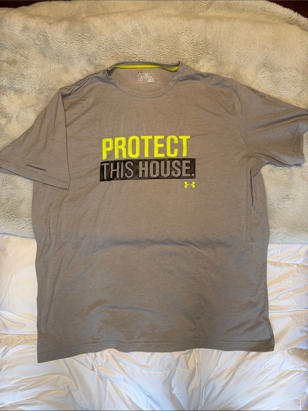 Under Armour Gray Short Sleeve 'Protect This House' Tee with Neon Yellow Logo